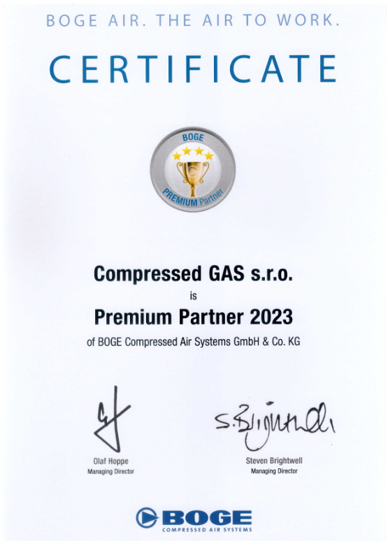 certifikat boge kompressoren