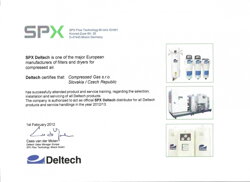 Certifikát pro prodej a záruční servis sušiček stlačeného vzduchu a fitry SPX DELTECH HANKISON