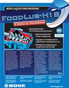 nový potravinářský olej BOGE FoodLub-H1 SX pro šroubové kompresory v potravinářství a farmaceutickém průmyslu