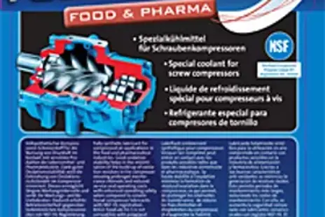 nový potravinářský olej BOGE FoodLub-H1 SX pro šroubové kompresory v potravinářství a farmaceutickém průmyslu 